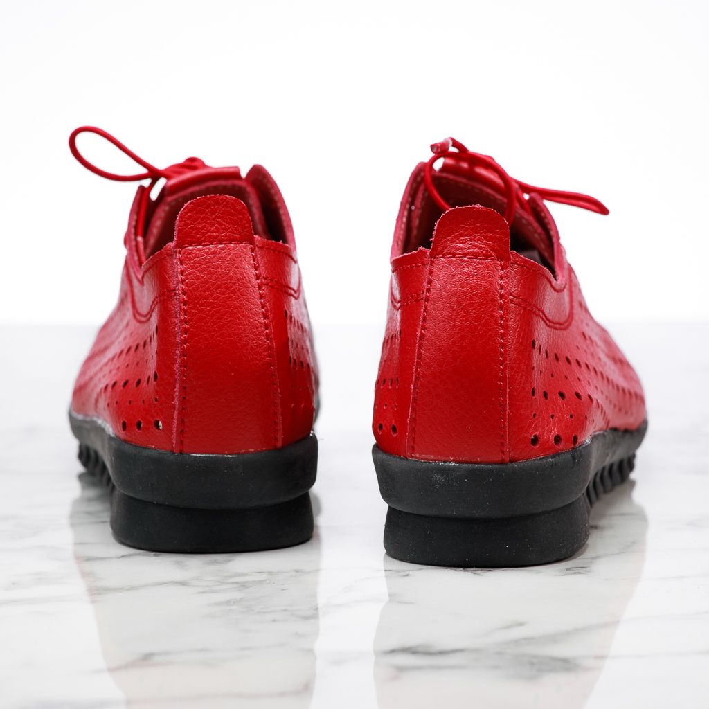 Pantofi Dama din Piele Naturala Perforati Side Rosii #13868