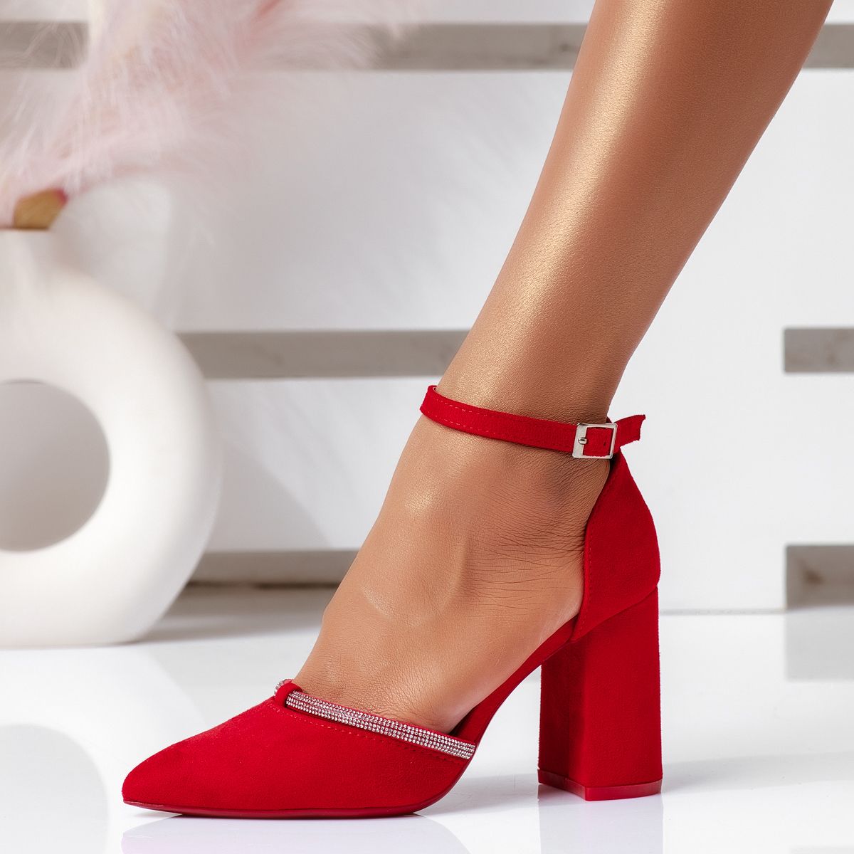 Pantofi Dama cu Toc Karina Rosii #13307