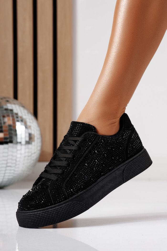 Дамски маратонки черни от обърната еко кожа Lorete #24478