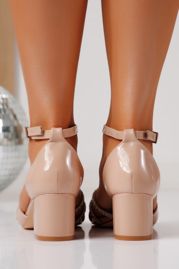 Дамски сандали с ток бежови от еко кожа Renia #24779