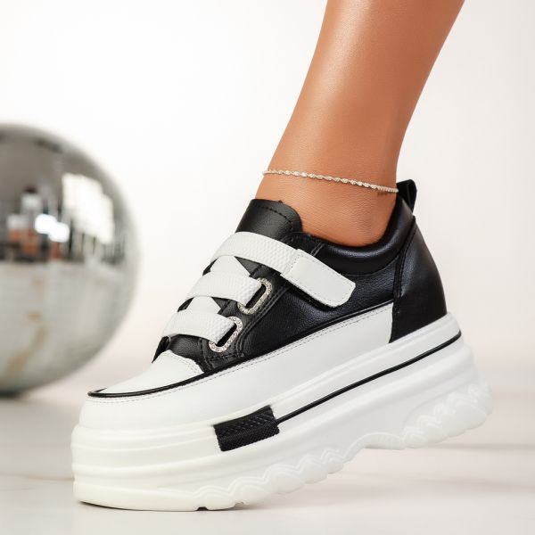 Дамски спортни обувки с платформа от естествена кожа Igor черен #13532