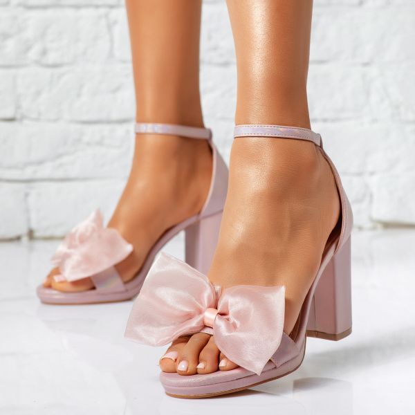 Дамски сандали на ток Esra Розово/златист #14234