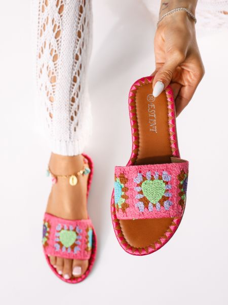 Дамски чехли цикламени от текстилен материал Miley #18872