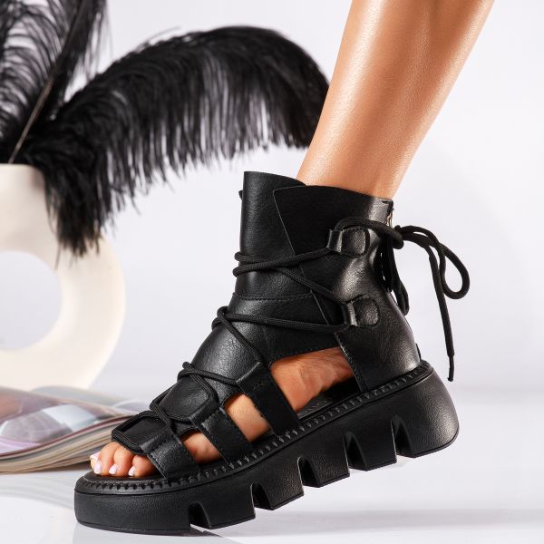 Дамски сандали с платформа черни от еко кожа Jianna #18930