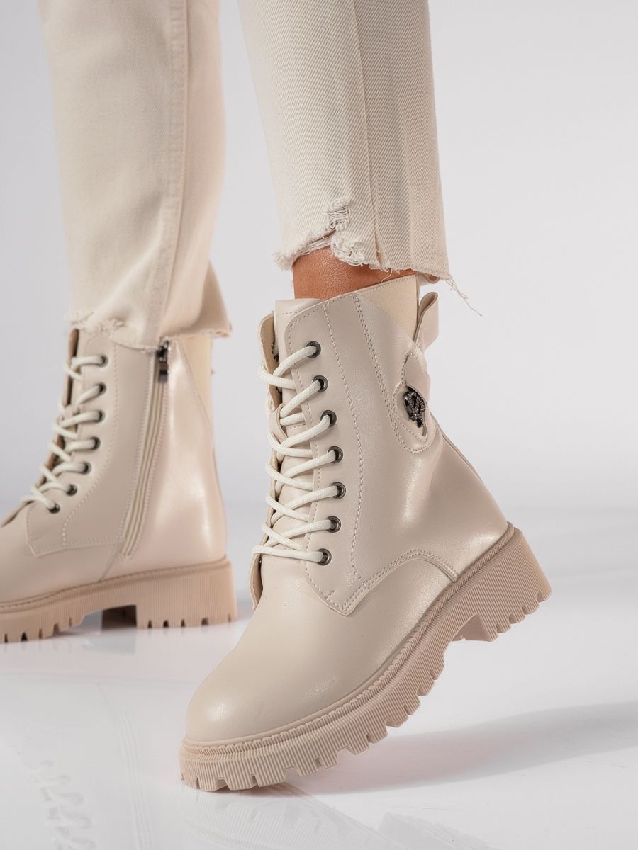 Дамски боти бежови от еко кожа Esra #20149