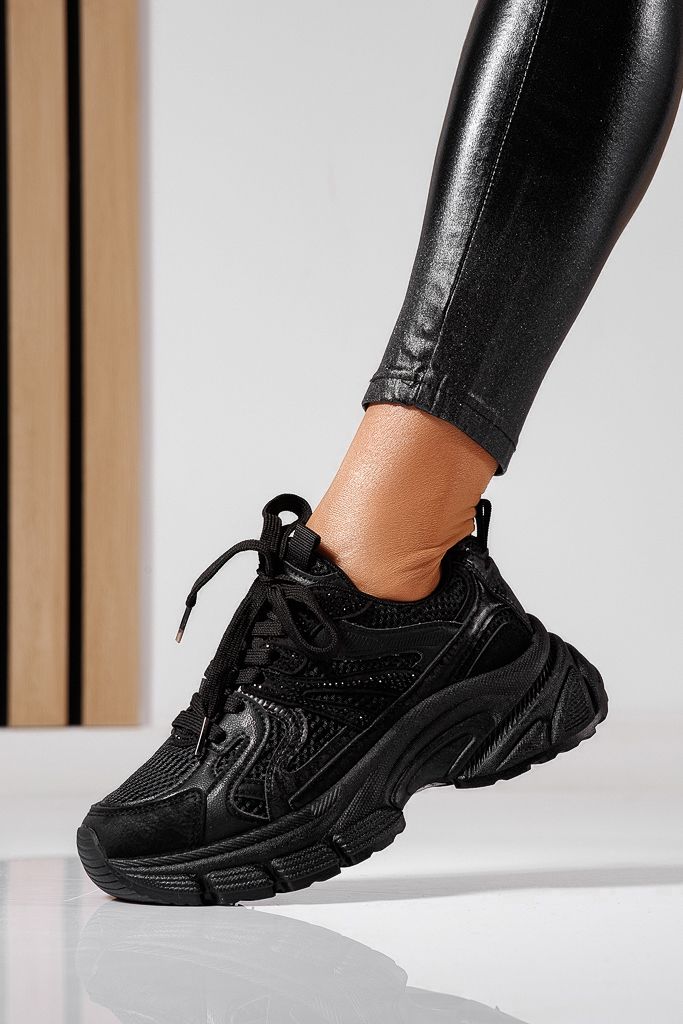 Дамски маратонки черни от еко кожа Aria #22503