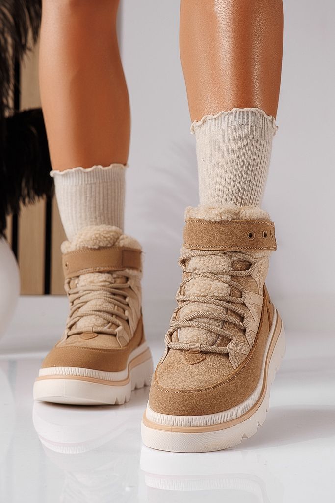 Дамски ботуши в цвят каки с подплата от екологична велурена кожа Abbey #22531