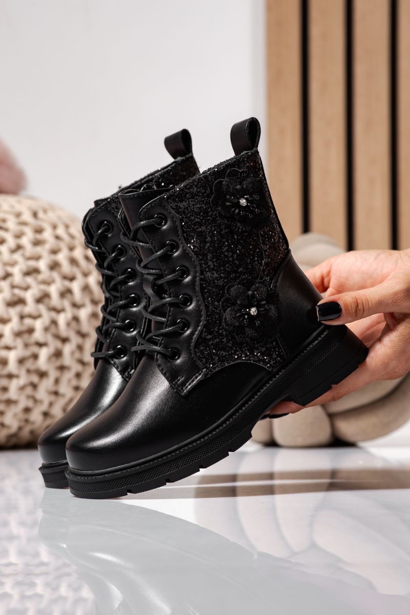 Дамски боти подплатени черни от еко кожа Marina #22549