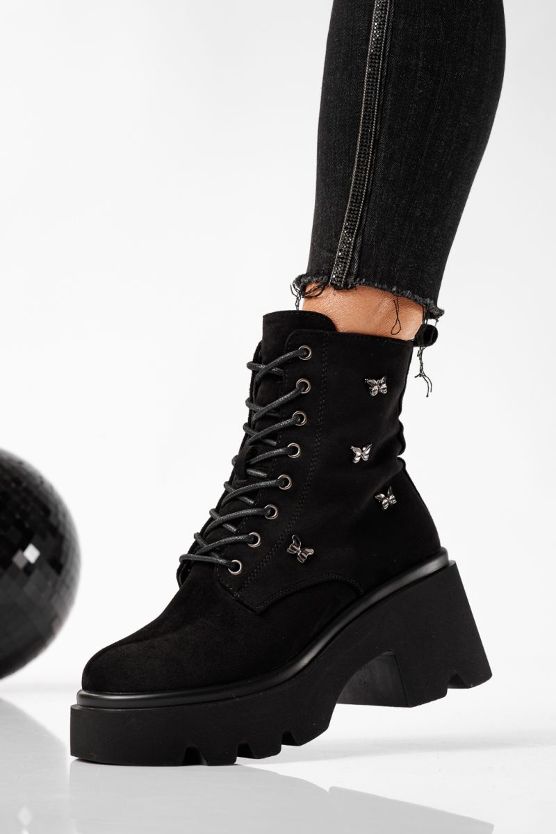 Дамски боти подплатени с пух черни от обърната еко кожа Ofelia #22791