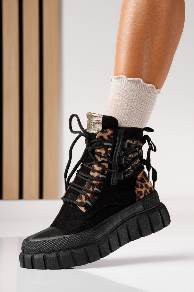 Дамски боти подплатени черни от обърната еко кожа Gloria #22919