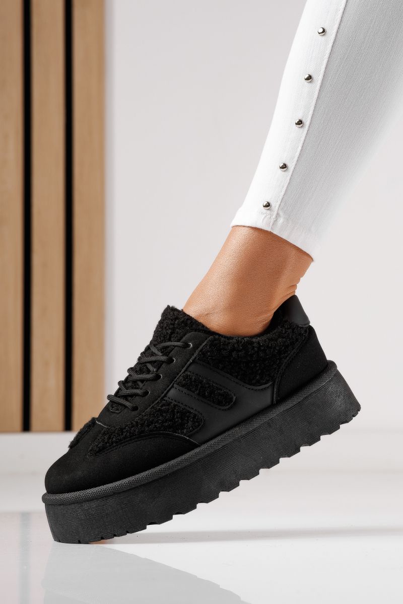 Дамски маратонки ватирани черни от обърната еко кожа Lale #23041