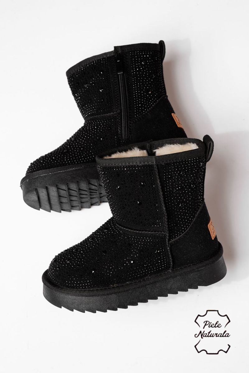 Боти за момичета подплатени с пух черни от обърната естествена кожа Marisa #23001