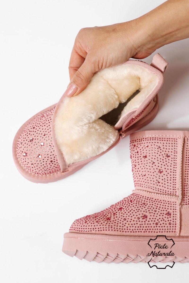Боти за момичета подплатени с пух розови от обърната естествена кожа Marisa #23020