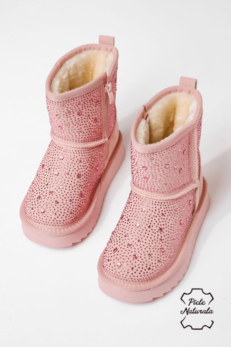 Боти за момичета подплатени с пух розови от обърната естествена кожа Marisa #23018
