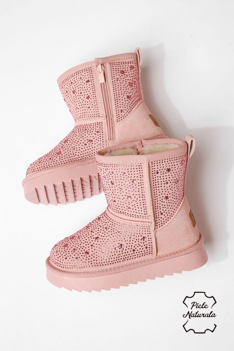 Боти за момичета подплатени с пух розови от обърната естествена кожа Marisa #23002