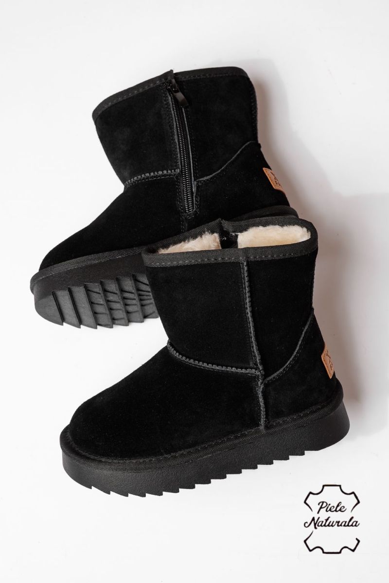 Боти за момичета подплатени с пух черни от обърната естествена кожа Flori #23015