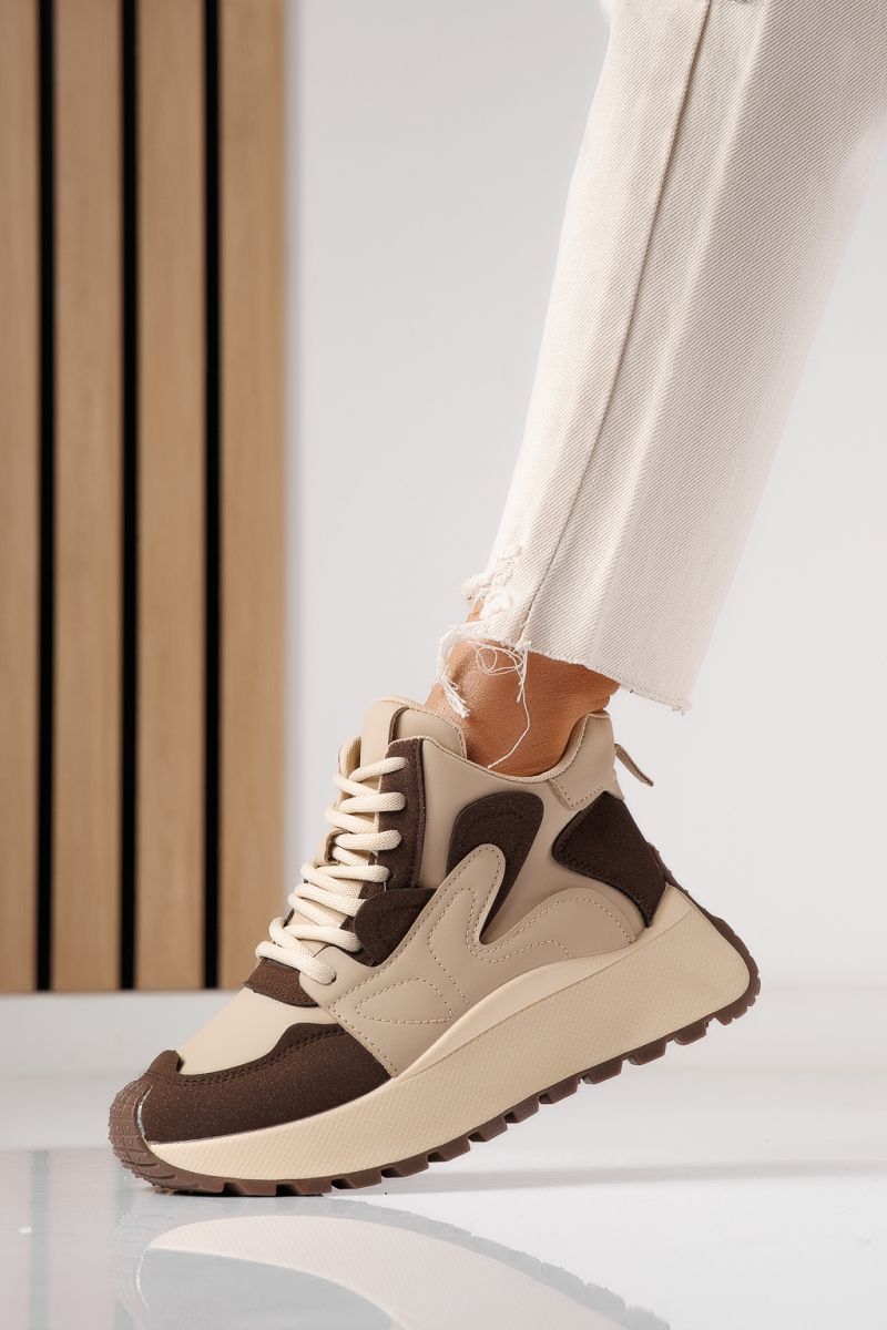 Дамски маратонки кафяви от еко кожа Elif #20140