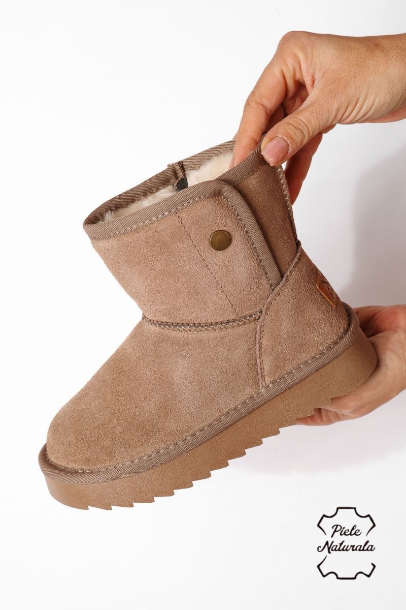 Боти за момичета подплатени с пух червени от обърната естествена кожа Alis #23009