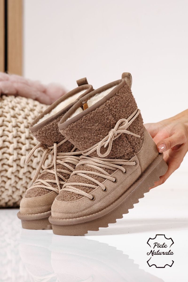 Боти за момичета подплатени с пух розови от обърната естествена кожа Raluca #22991