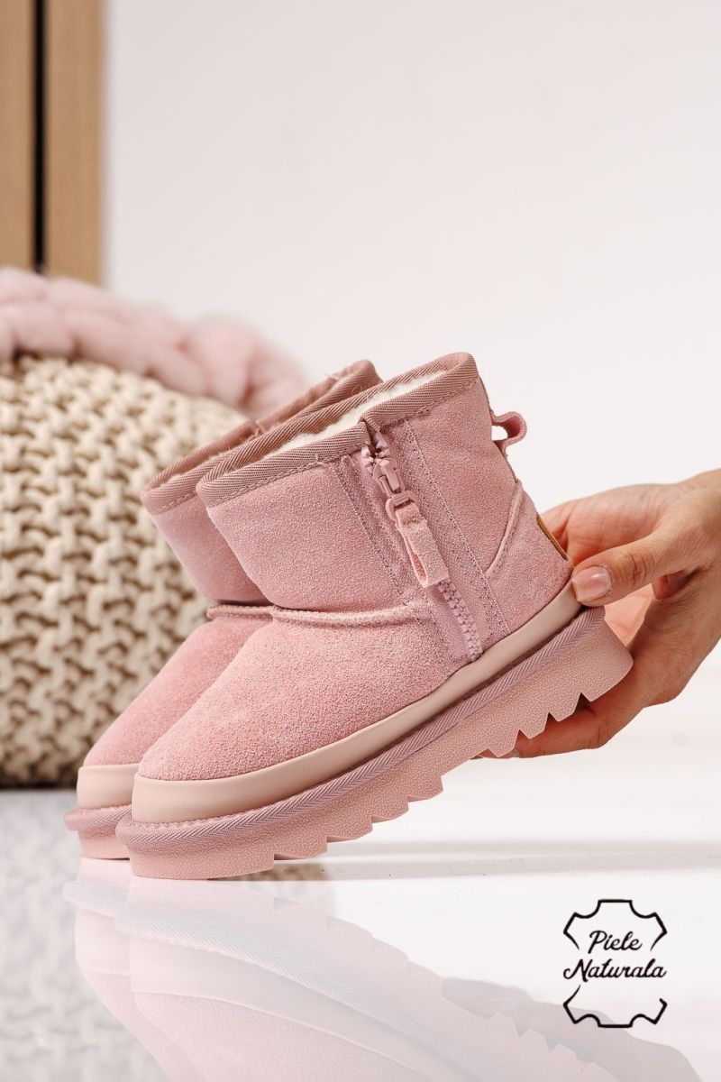 Боти за момичета подплатени с пух розови от обърната естествена кожа Anya #22978