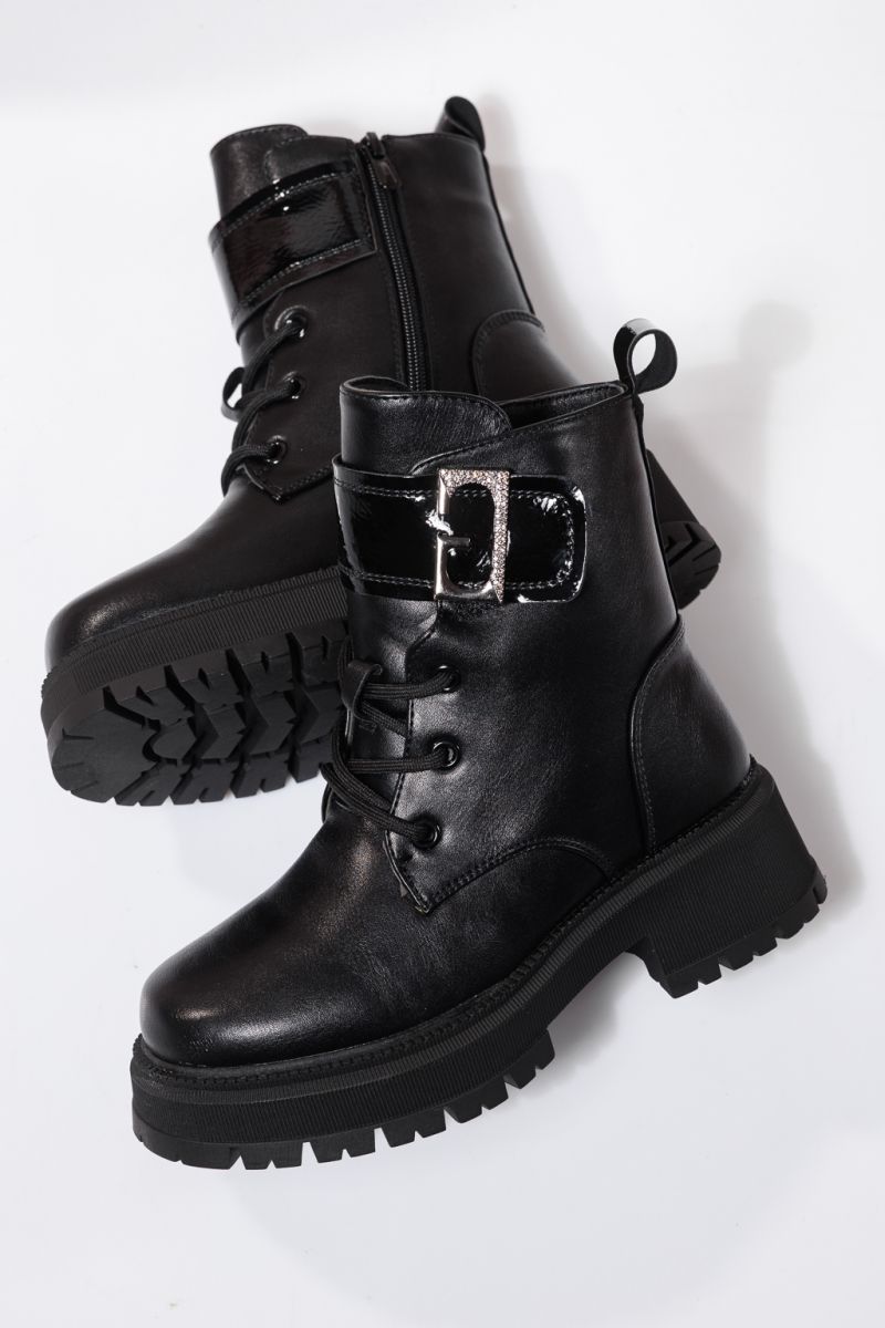 Боти за момичета подплатени с пух черни от еко кожа Alisa #23111