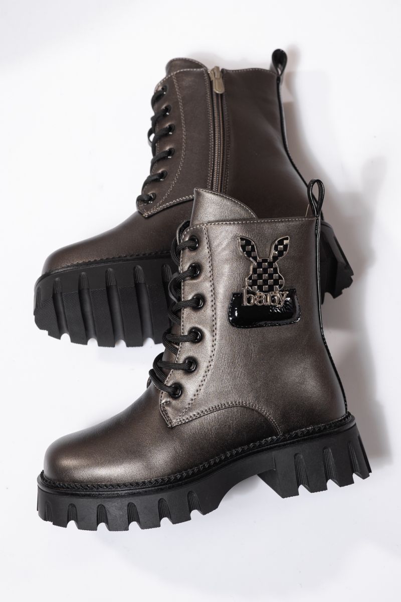 Боти за момичета подплатени с пух сиви от еко кожа Aris #23114