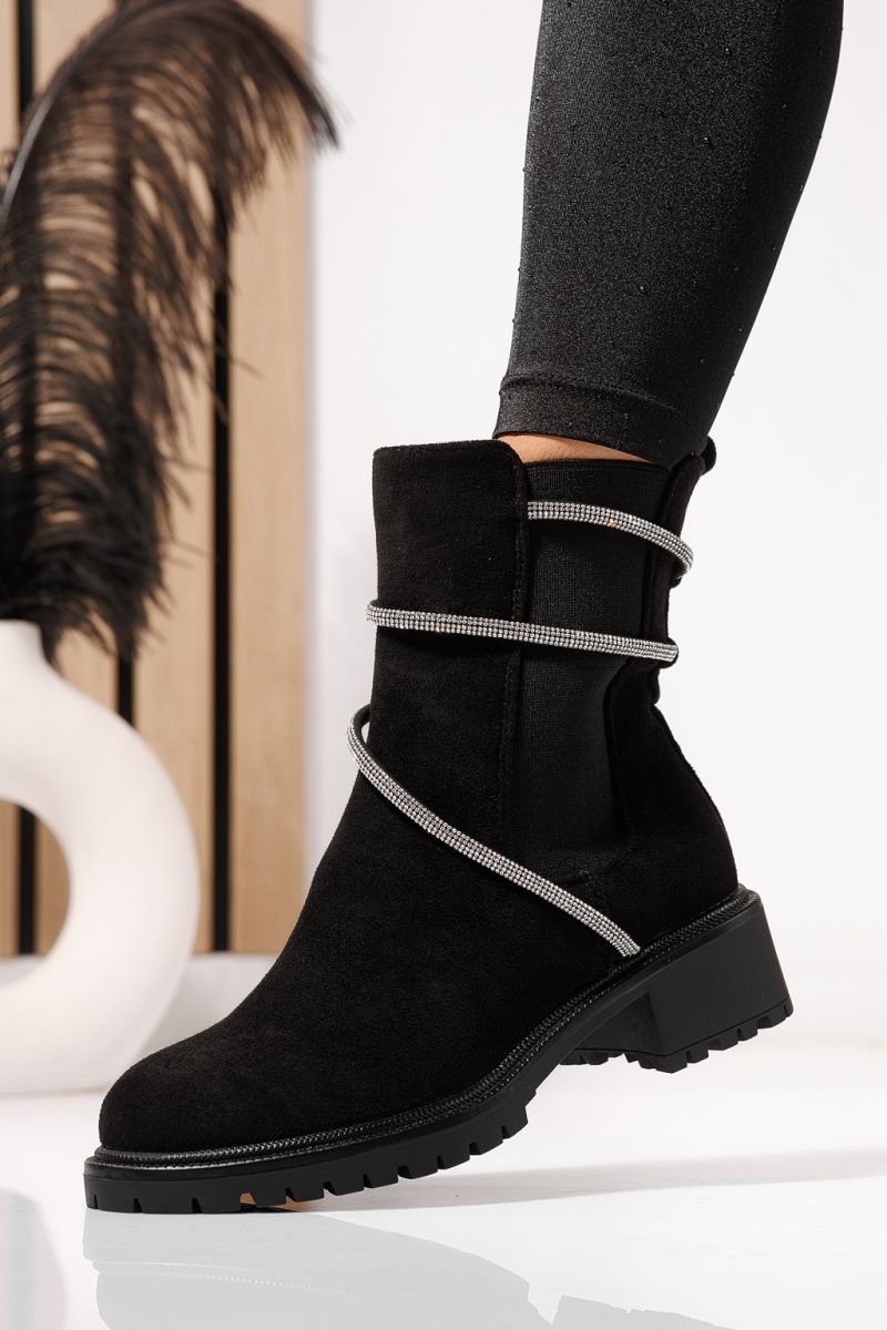 Дамски боти подплатени черни от обърната еко кожа Eleanora #23078