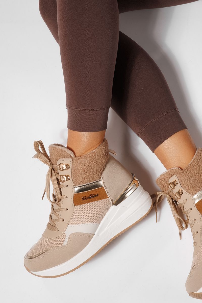 Дамски боти подплатени каки от обърната еко кожа Ariana #23059