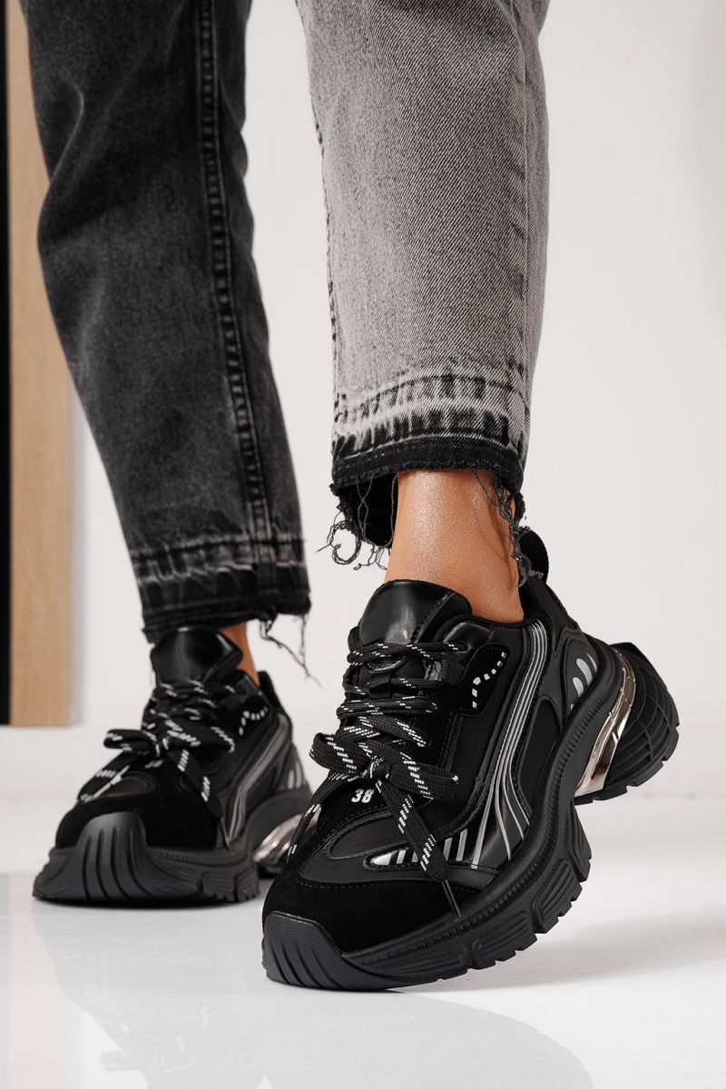 Дамски маратонки черни от еко кожа Denisa #24073