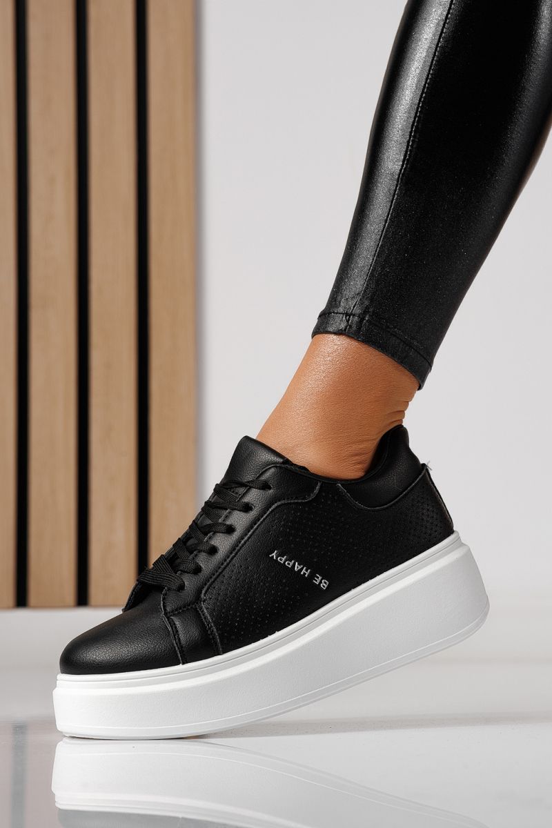 Дамски маратонки с платформа черни от еко кожа Ada #24000