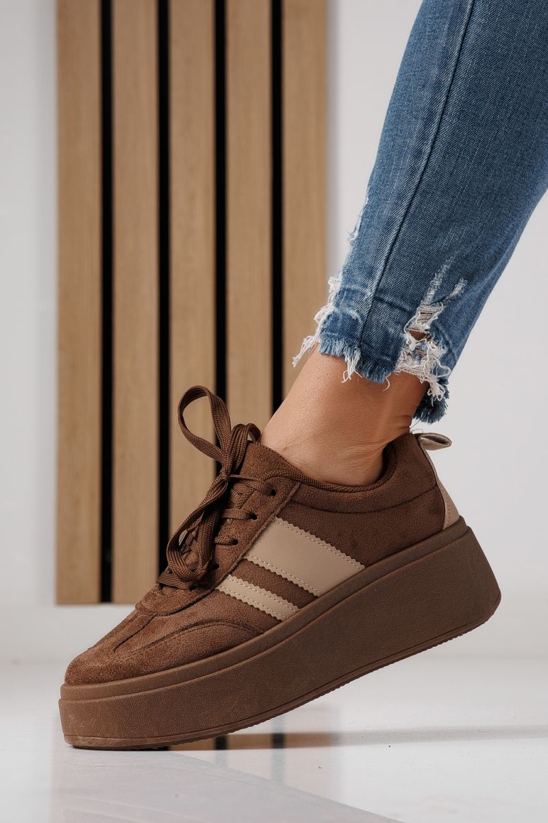 Дамски маратонки кафяви от обърната еко кожа Diana #24303