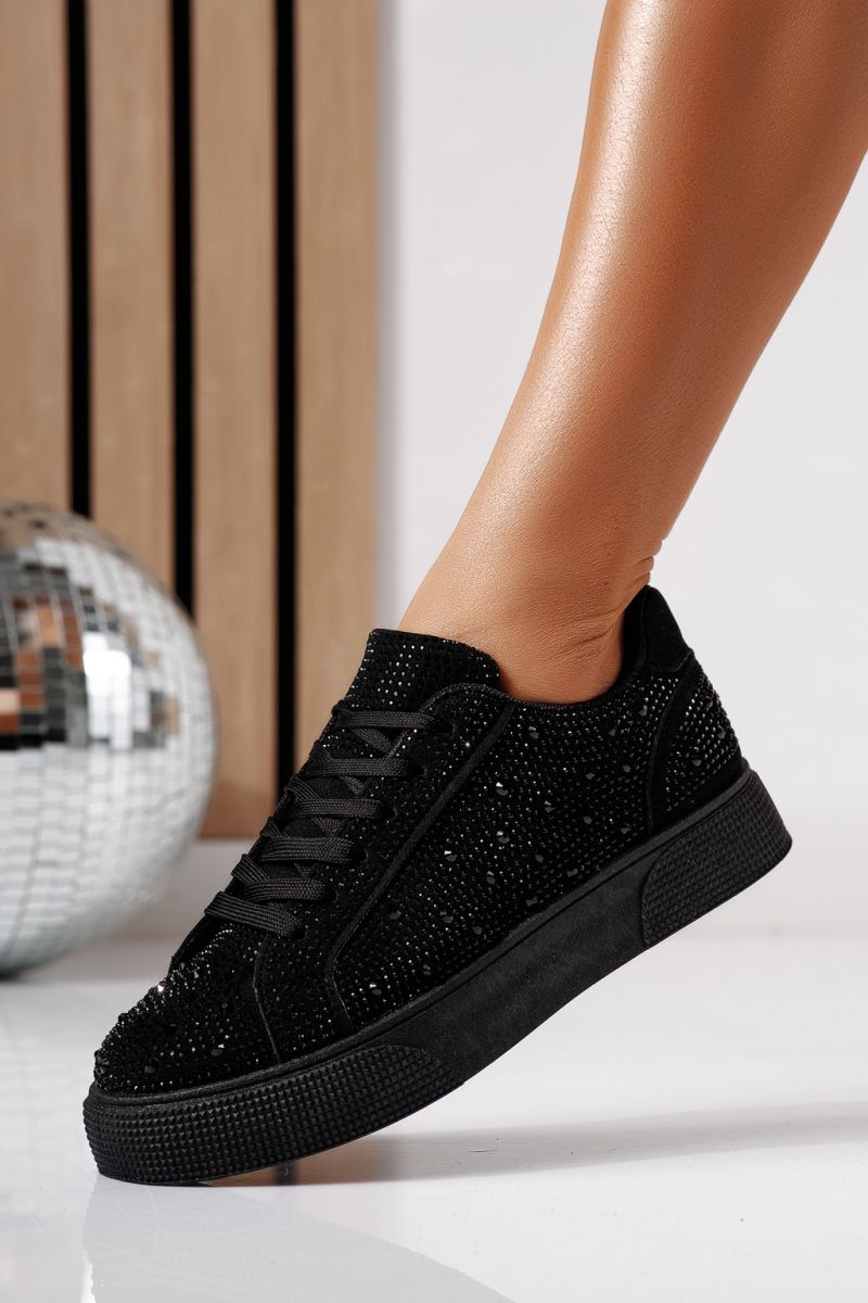 Дамски маратонки черни от обърната еко кожа Lorete #24478