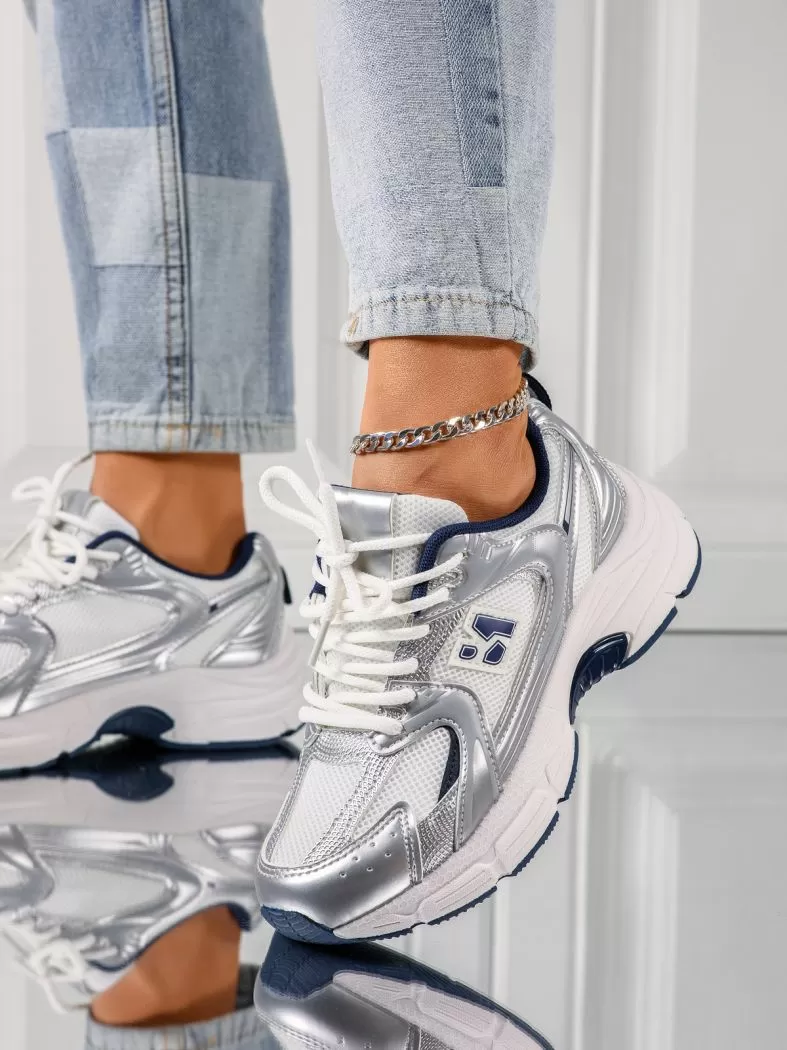 Дамски маратонки сребристи от текстилен материал Charlotte #19170