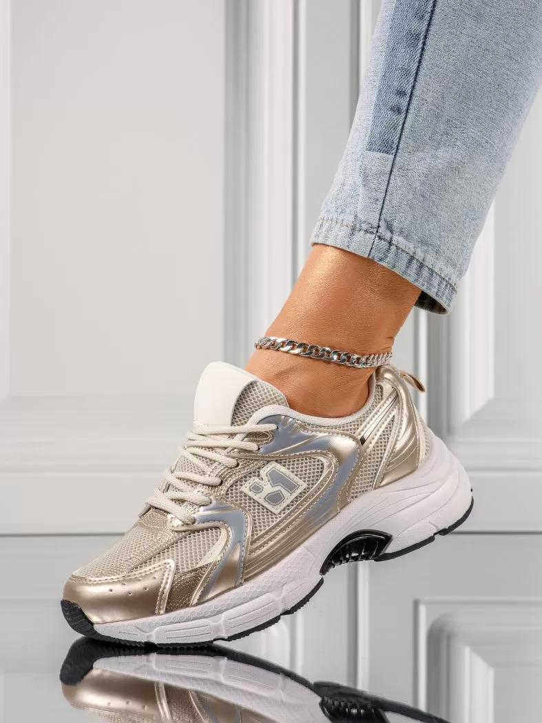 Дамски маратонки златисти от текстилен материал Charlotte #19171