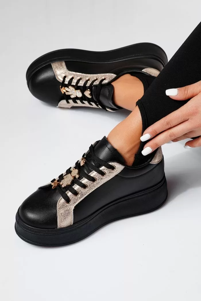 Дамски маратонки черни от еко кожа Iris #21260