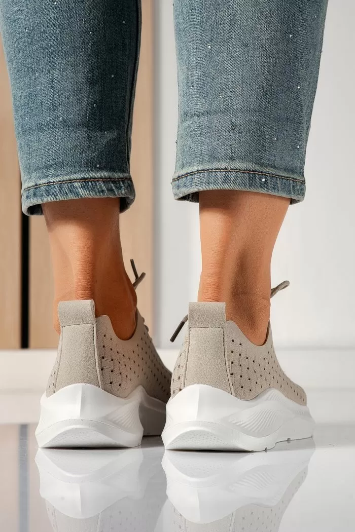 Дамски маратонки бежови от обърната еко кожа Isra #21423