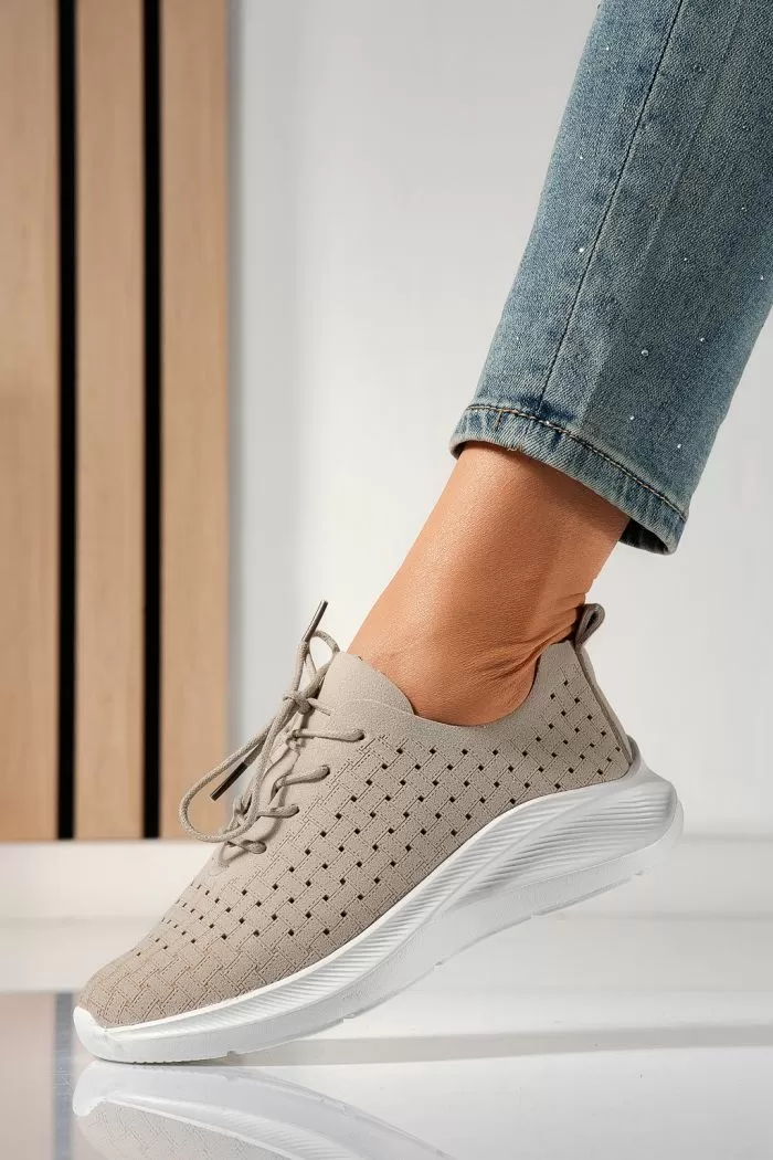 Дамски маратонки бежови от обърната еко кожа Isra #21423