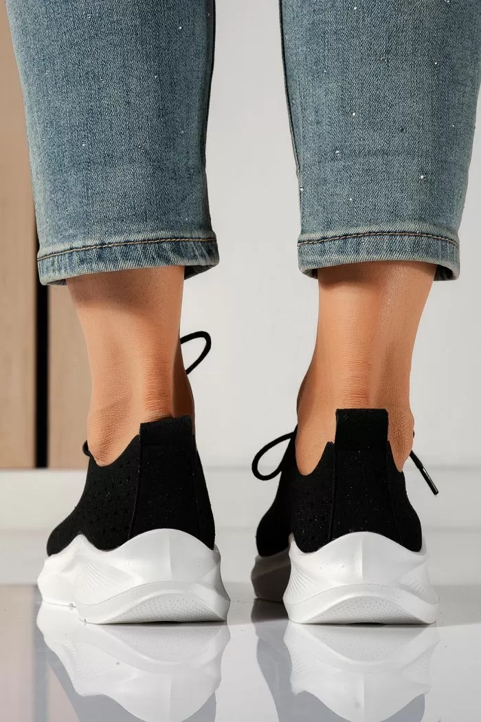 Дамски маратонки черни от обърната еко кожа Isra #21425