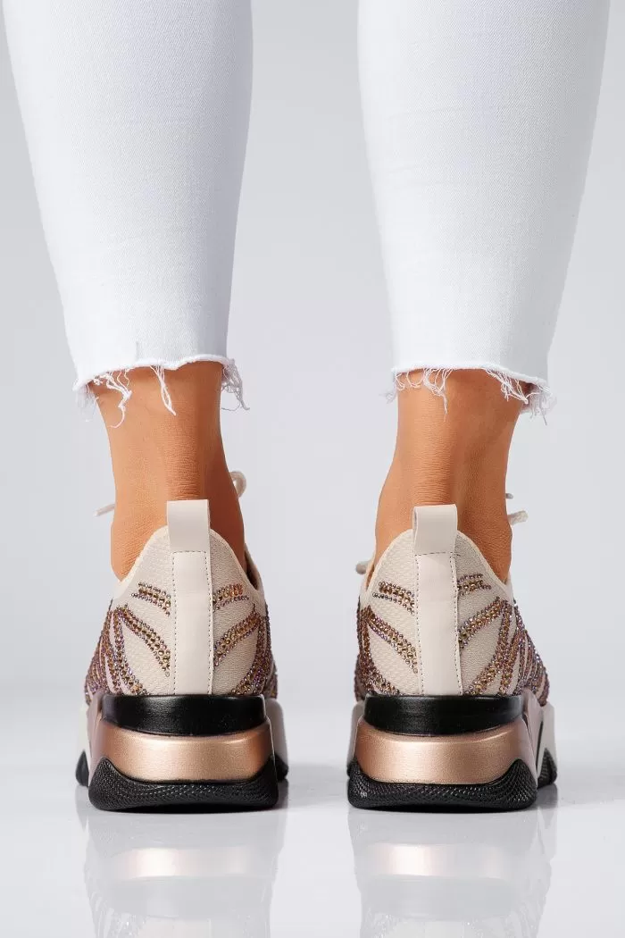 Дамски бежови текстилни маратонки Maria #22339