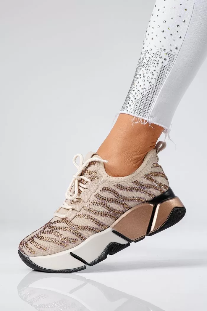 Дамски бежови текстилни маратонки Maria #22339