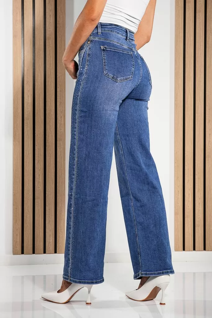 Дамски Wide Leg Fit Дънки Divya сини #A1223