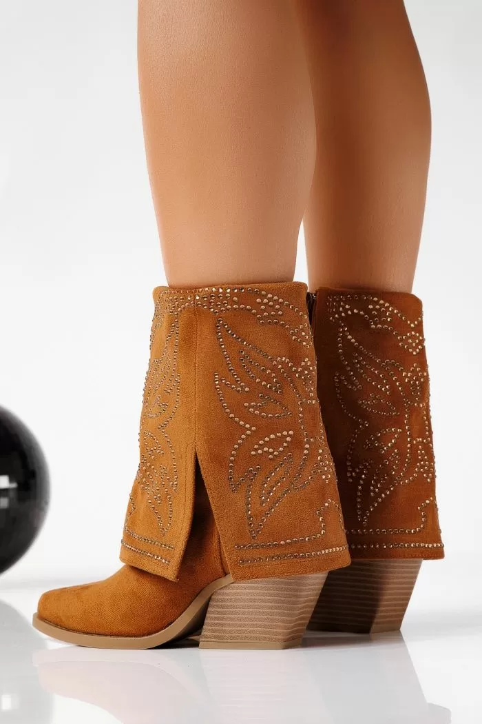 Дамски ботуши подплатени с пух кафяви от обърната еко кожа Otilia #22706