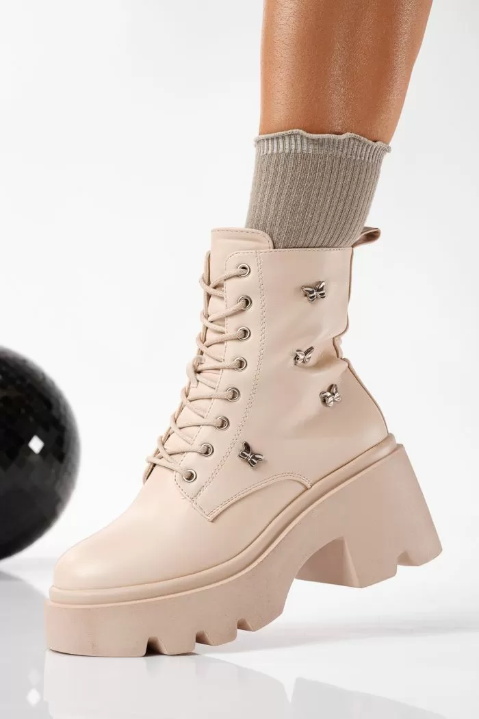 Дамски боти подплатени с пух бежови от еко кожа Olivia #22789