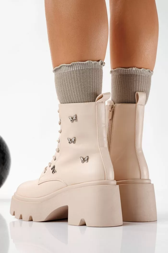 Дамски боти подплатени с пух бежови от еко кожа Olivia #22789