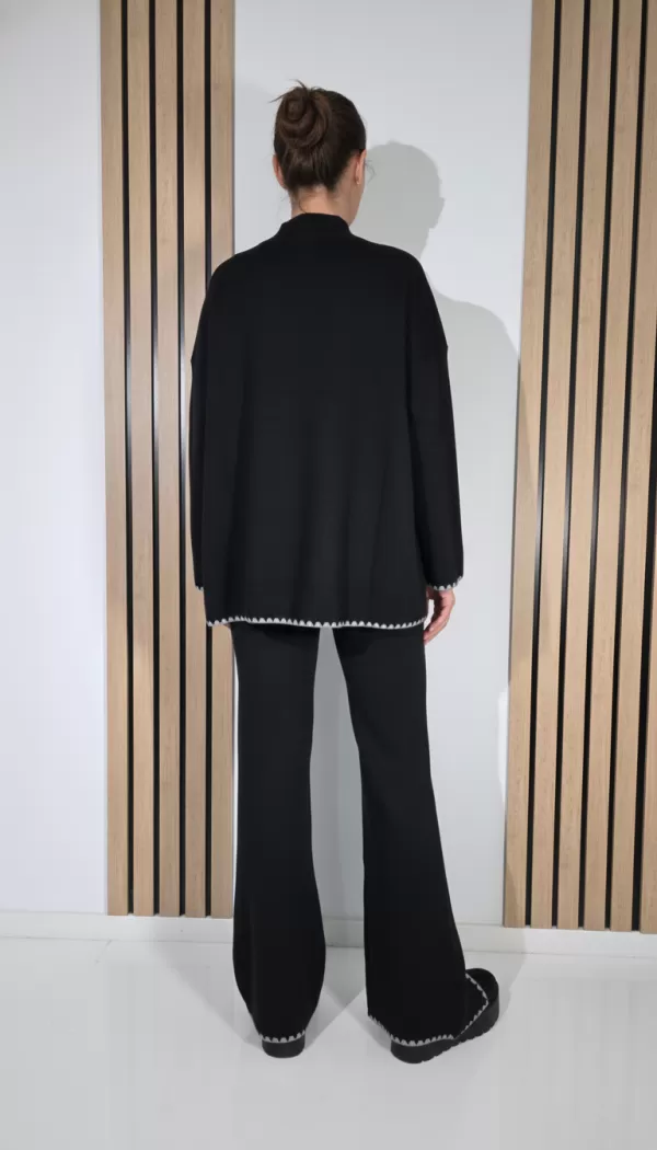 Дамски черен плетен костюм от 2 части June #A1275