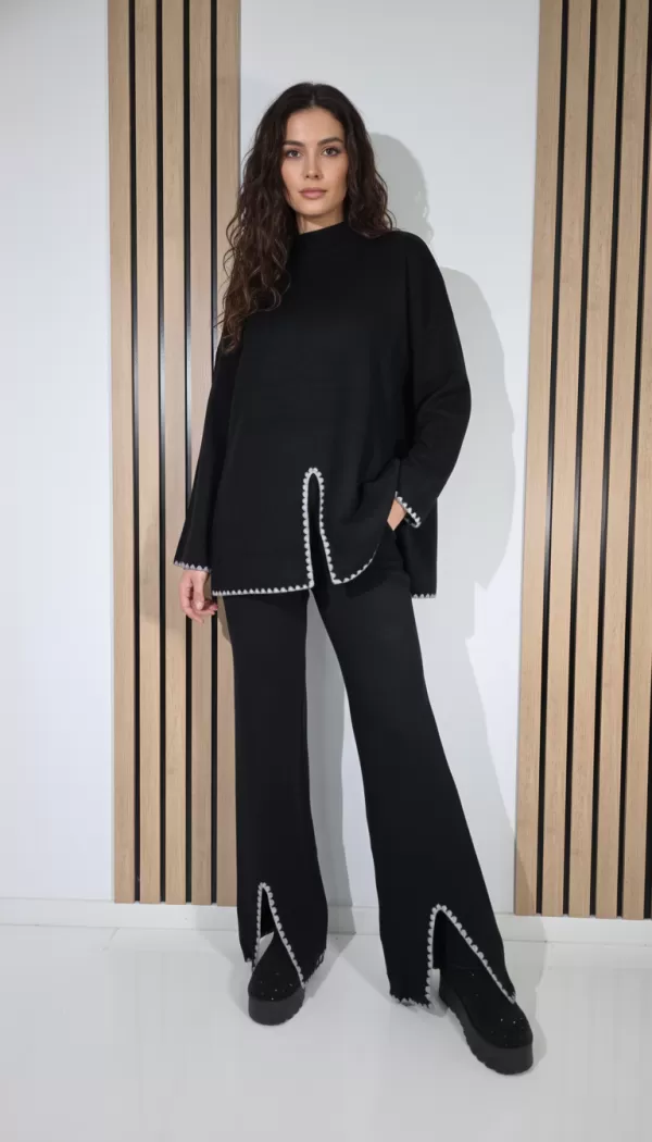 Дамски черен плетен костюм от 2 части June #A1275