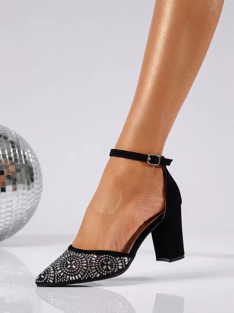 Дамски обувки с ток черни от еко кожа Kristy #24591