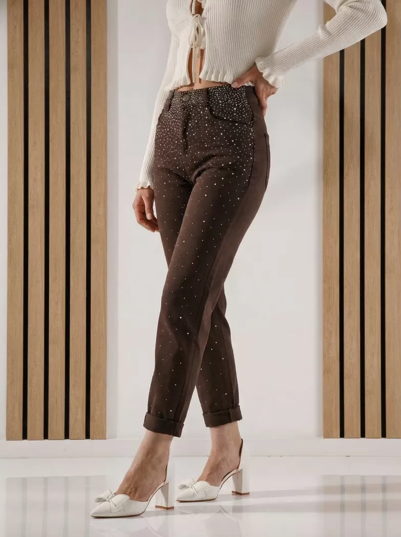 Дамски разкроени дънки Jenny кафяви #A1413