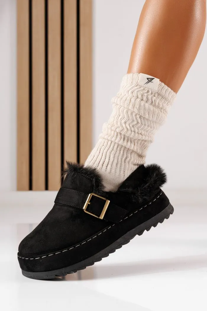 Дамски ботуши тип UGG с подплата от черна еко-велур кожа Amaris #30685