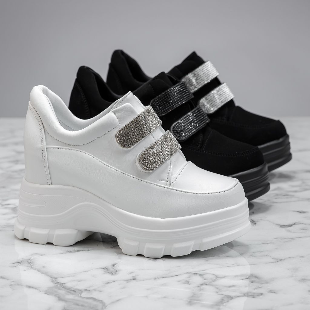 Дамски спортни обувки с платформа Casey Бяло/черен #13789
